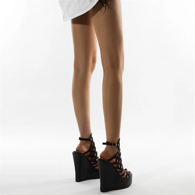 

2021 new women's shoes sexy hollow wedge heel ladies sandals high quality water table height 7cm 16cm wedge heel 4-10 11