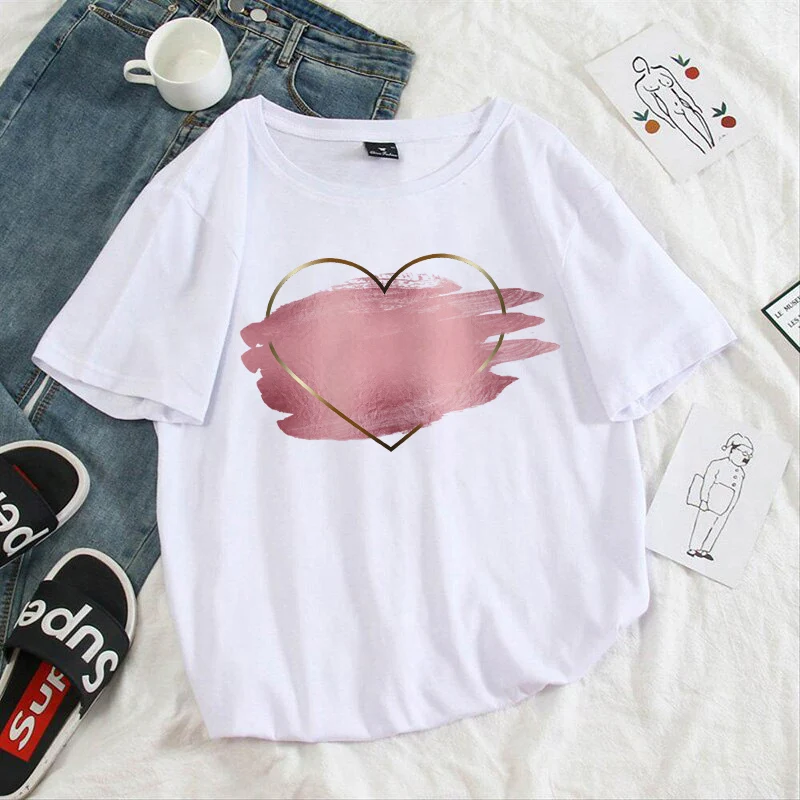 

Tee-Shirt Ladies Tees Cute Love Heart Anime Graphic Print Feminine T-Shirt Women O-Neck Tshirt Clothes For Women Custom T-Shirt