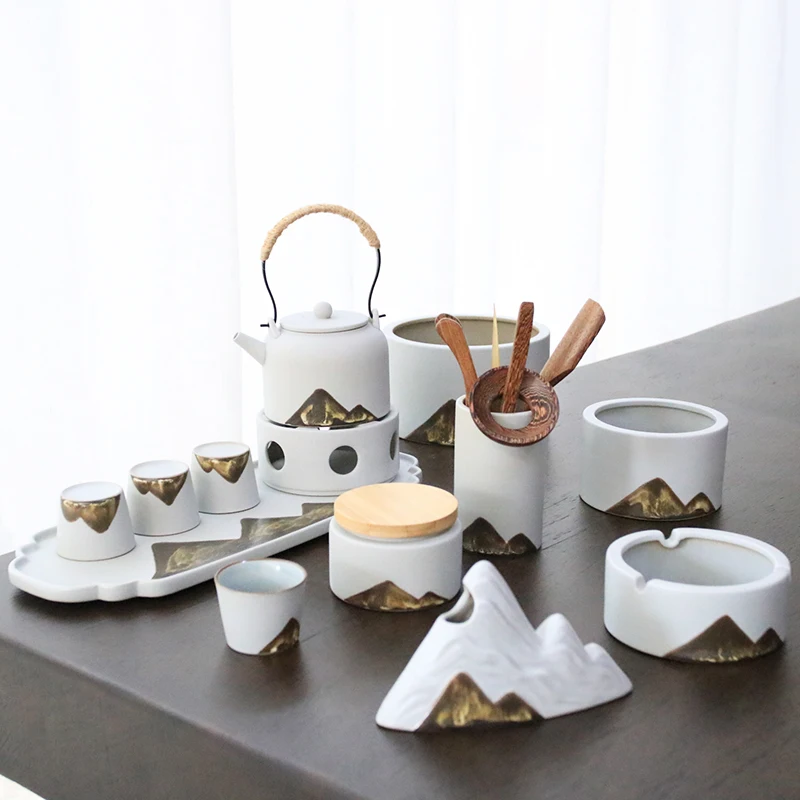 

Чайные наборы кунг-фу заварочный чайник в японском стиле для гостиной, простая керамическая чайная церемония ручной работы, сервиз для чая, ...