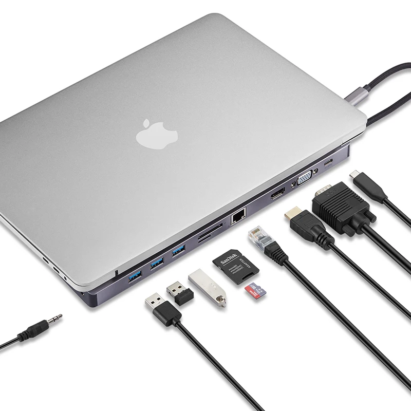 SSK usb-хаб Тип-концентратор к USB 3,0 VGA HDMI, VGA SD/TF карты φ3. 5 аудио Gigabit RJ45 Ethernet USB 3,1 GEN1 стандарт для ноутбук планшеты