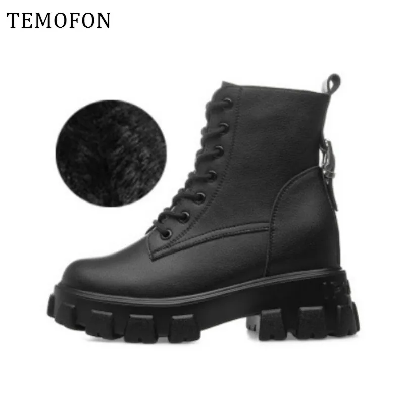 Женские ботинки из натуральной кожи на платформе в готическом стиле|Зимние