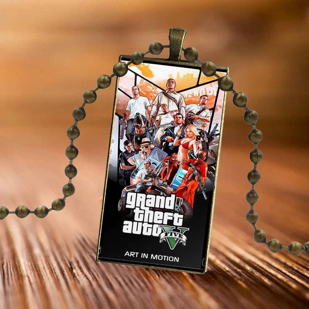 Gta SA Grand Theft Auto 5 V Дизайн Модные Винтажные стекло женские прямоугольное ожерелье с