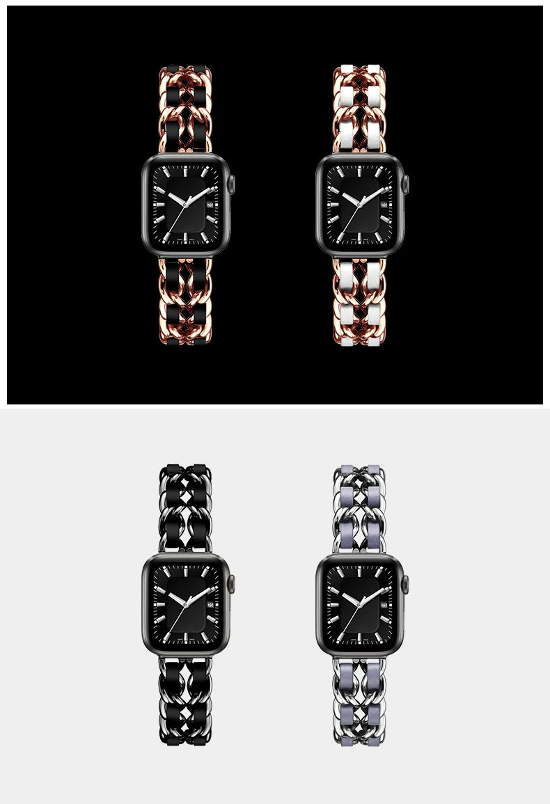 Ремешок из нержавеющей стали для Apple Watch 5 4 40 мм 44 браслет цепочка с кожаным