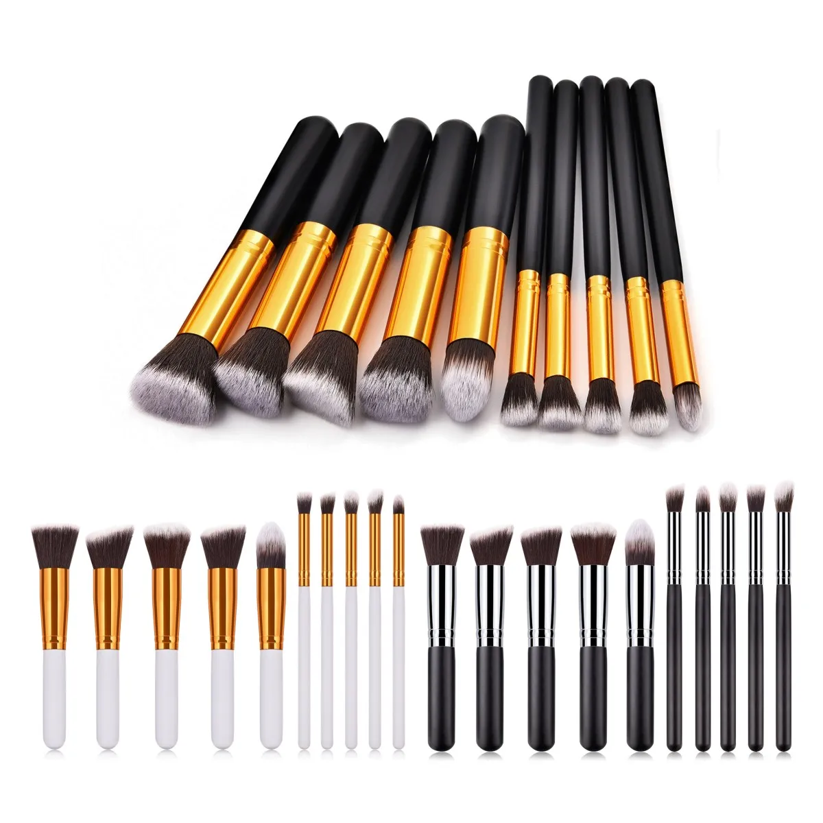 Набор профессиональных кистей для макияжа 10 шт. черная белая ручка золото