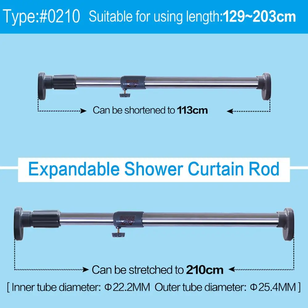 Bathroom Extendable Telescopic Shower Curtain Rail Rod Clothes Hanging Drying Pole Length 50.8 - 79.9" /129-203cm DQ0210 | Дом и сад