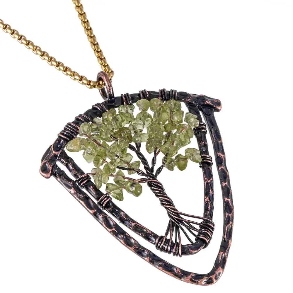 

SUNYIK Healing Chip Stone Wrap Tree of Life Pendant fit Necklace Reiki Chakra Crystal Vintage Handmade Jewelry for Women