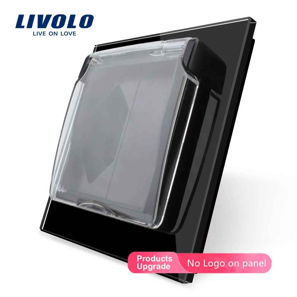 Black-No logo Livolo EU standard Switzerland розетка, стеклянная панель, AC 110~ 250 V, VL-C7C1CHWF, с водонепроницаемой крышкой, без логотипа - Тип: Black-No logo