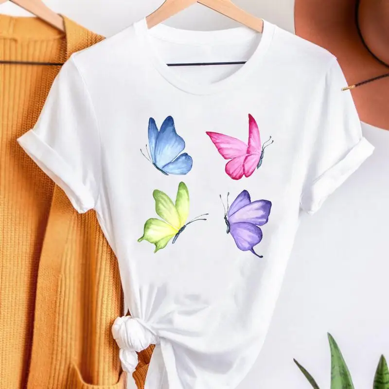 

Женская футболка с коротким рукавом, принтом и круглым вырезом