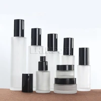 5pcslot empty thick frosted glass skin care bottles cream jars with black lid for cosmetic packing