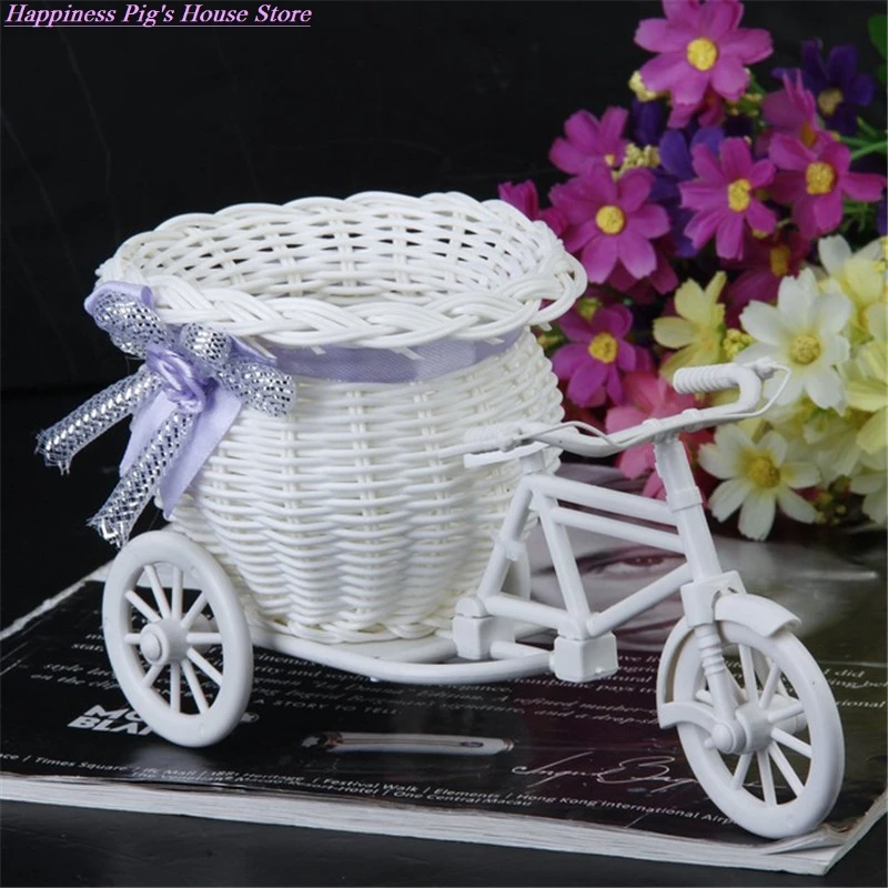 

New Bicycle Decorative Flower Basket Newest Plastic White Tricycle Bike Design Flower Basket Storage Party Decoration Pots