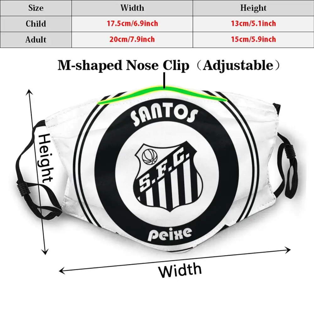 Евро клуб-команда Сантос печати моющийся фильтр евро футбольные лиги Маска