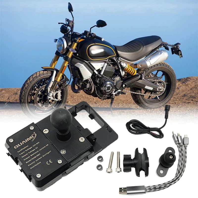 

For Ducati Scrambler 800 1100 2014-2020 2016 2017 2018 2019 Motorcycle USB Mobile Phone Charger Stand Holder Navigation Bracket