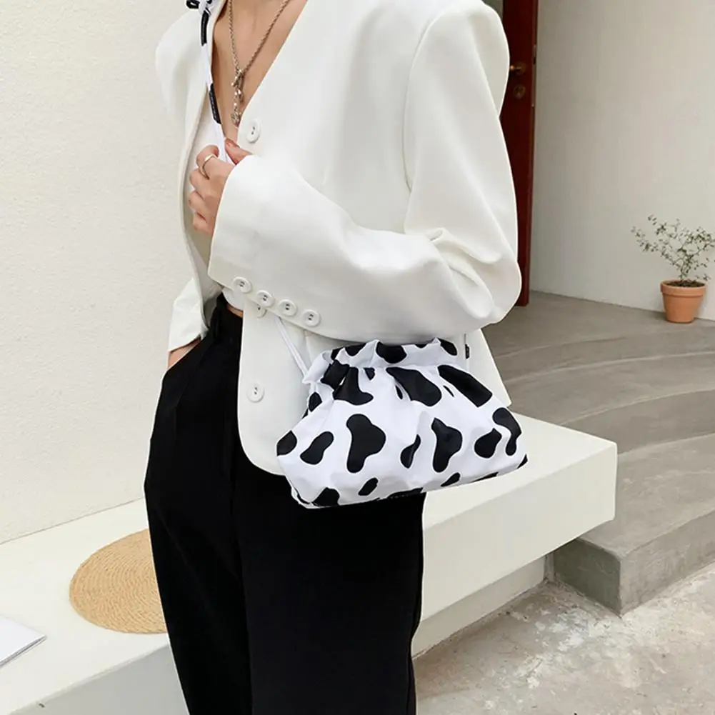 

Cow Pattern Women Fashion Shoulder Bags Ladies Large Space Crossbody Bag Chic Cloud Clutch Purse With Ruched Dumpling Bags 2021
