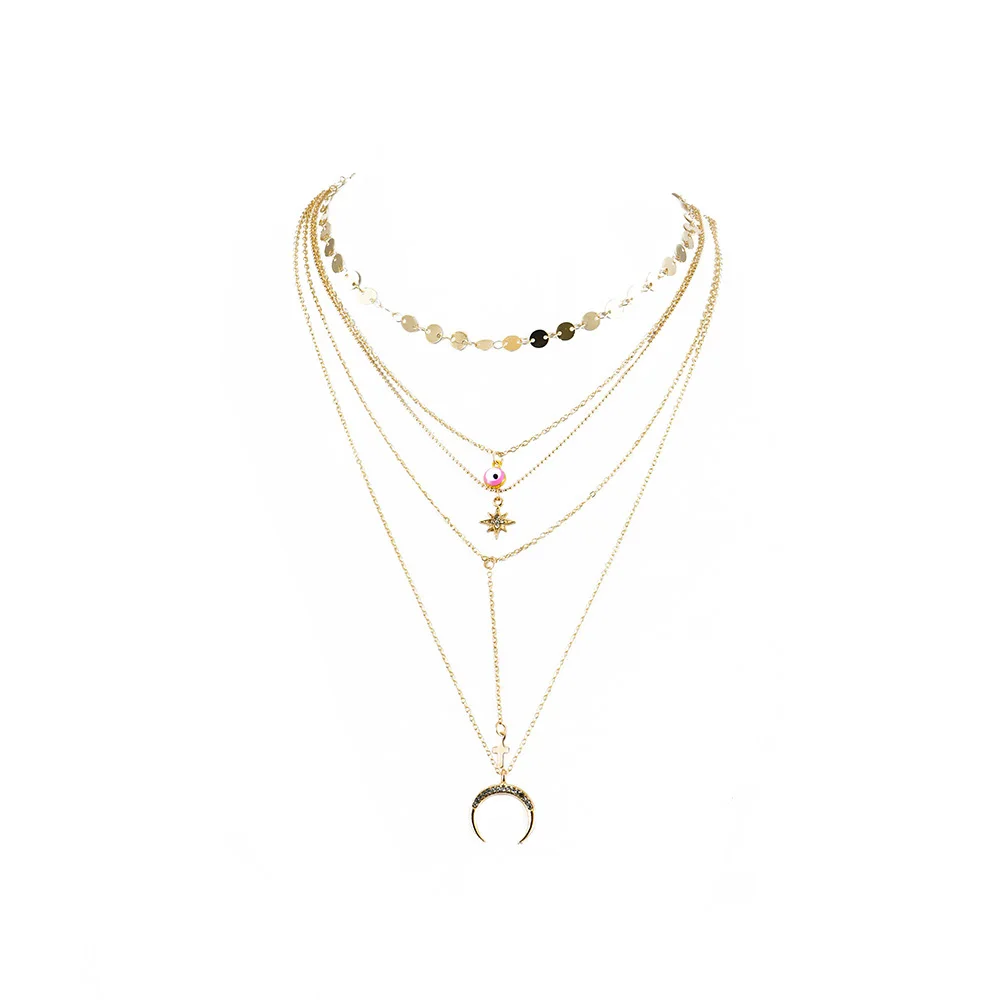 Ожерелье женское многослойное с подвеской в стиле бохо кулон кристаллами