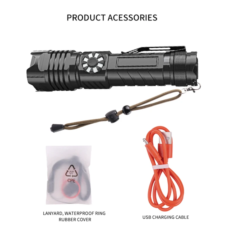 

XHP99 Powerful Flashlight Outdoor Portable Stepless Dimming USB Rechargeable Zoom Waterproof Tactical Torch With Clip Portable
