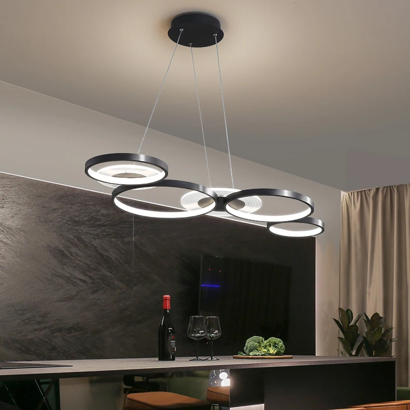 Black Or Gold LED Chandelier Dining Room Coffee Shop Modern Long Pendant Lamp Creative Restaurant Bar Multi-Head Hanging Light