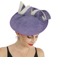vintage new sinamay women fascinator headwear occasion purple bridal fedora cap hair accessories feather millinery cocktail hat