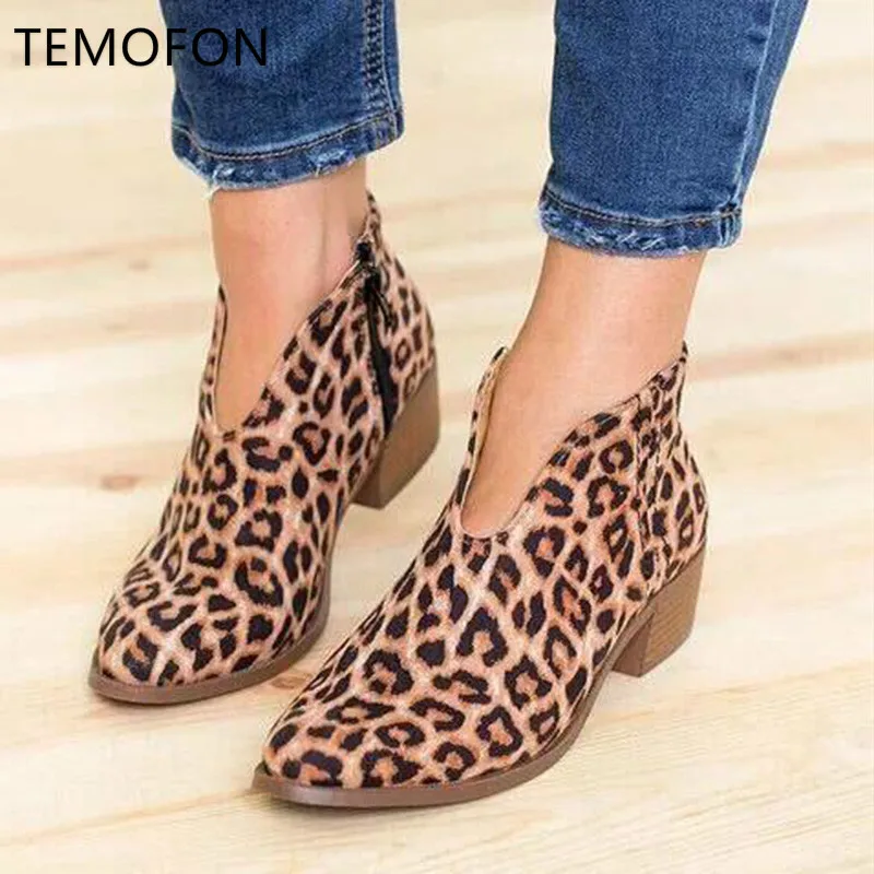 Женские ботильоны на квадратном каблуке TEMOFON черные красные леопардовые
