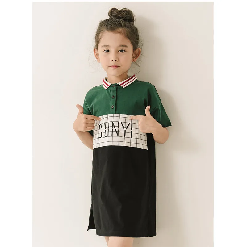 

Girls Dress 2020 Summer New Fashion Plaid Colorblock Long Dress Casual Ruffled Cotton Short-sleeved Skirt Color Matching Dress