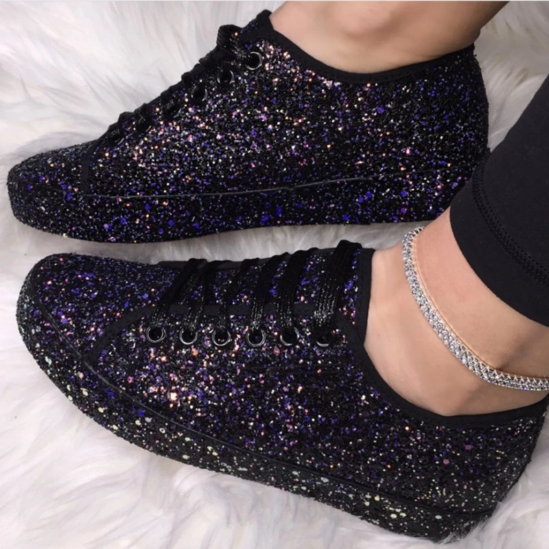 

2020New Women Sneakers Casual Bling Vulcanized Shoes Female Spring Autumn Lace Up Platform Size Fashion Ladies Shoe