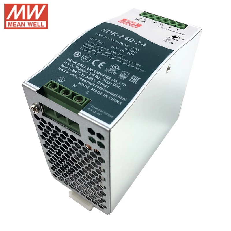 SDR 240 24 MEAN WELL 240W 24V тонкий din рейку импульсный источник питания 110V/220V AC к 24VDC 10A
