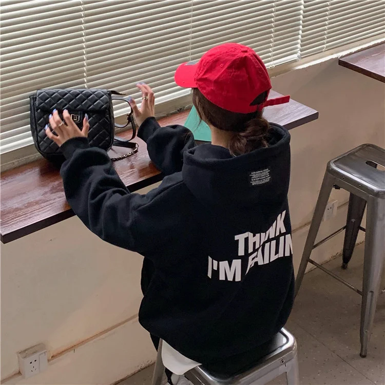 Женский зимний свитер с капюшоном и принтом алфавита | Женская одежда