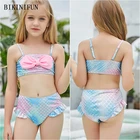 Женский новый купальник в стиле русалки, детский купальник в виде рыбьей чешуи, детская пляжная одежда с бантом, комплект бикини с открытой спиной для подростков