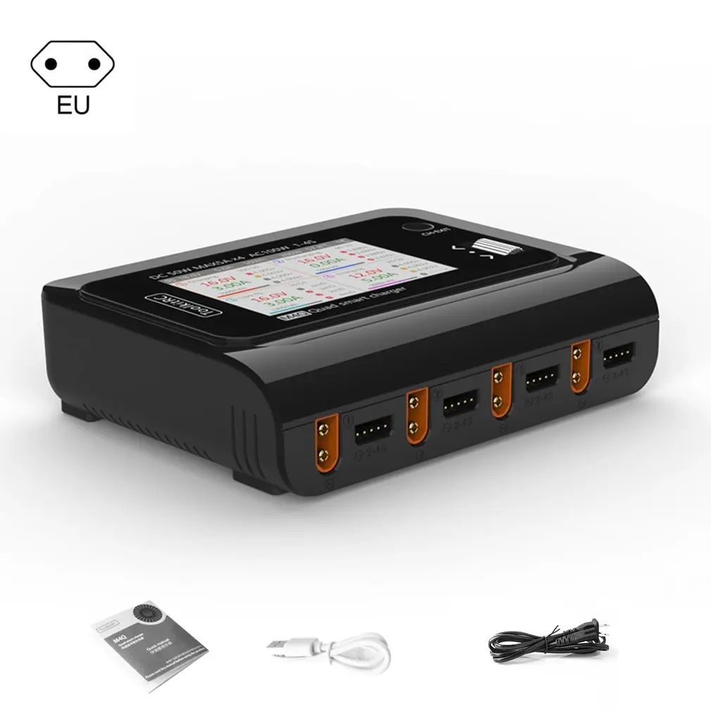 

ToolkitRC M4Q DC 50w 5A 1-4S AC 100W 4 Ports XT60 XT30 DC Smart Charger IPS Bright Clear Wide Angle Display EU Version