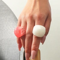 2021 korea pink white fashion resin ring set acrylic geometric irregular open rings for women party wedding jewelry rings gifts