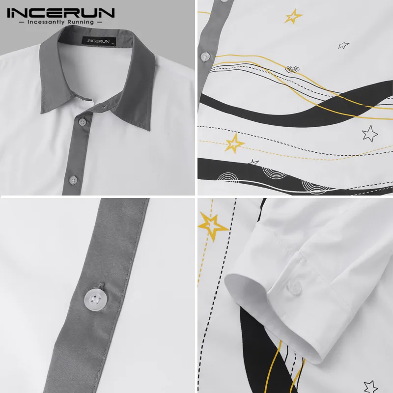 

2021 Fashion Men Shirt Patchwork Lapel Long Sleeve Streetwear Casual Camisa Masculina Button Korean Leisure Shirts S-5XL INCERUN