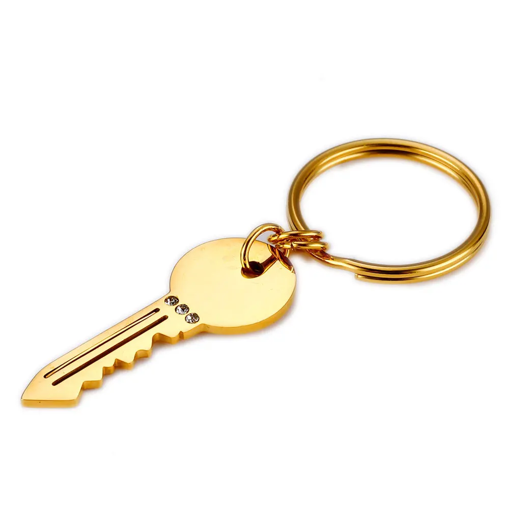

100% Stainless Steel Key Charm Keychain Blanks For Engrave Gold Metal key With Birthstone Keychain Mirror Polished 10pcs