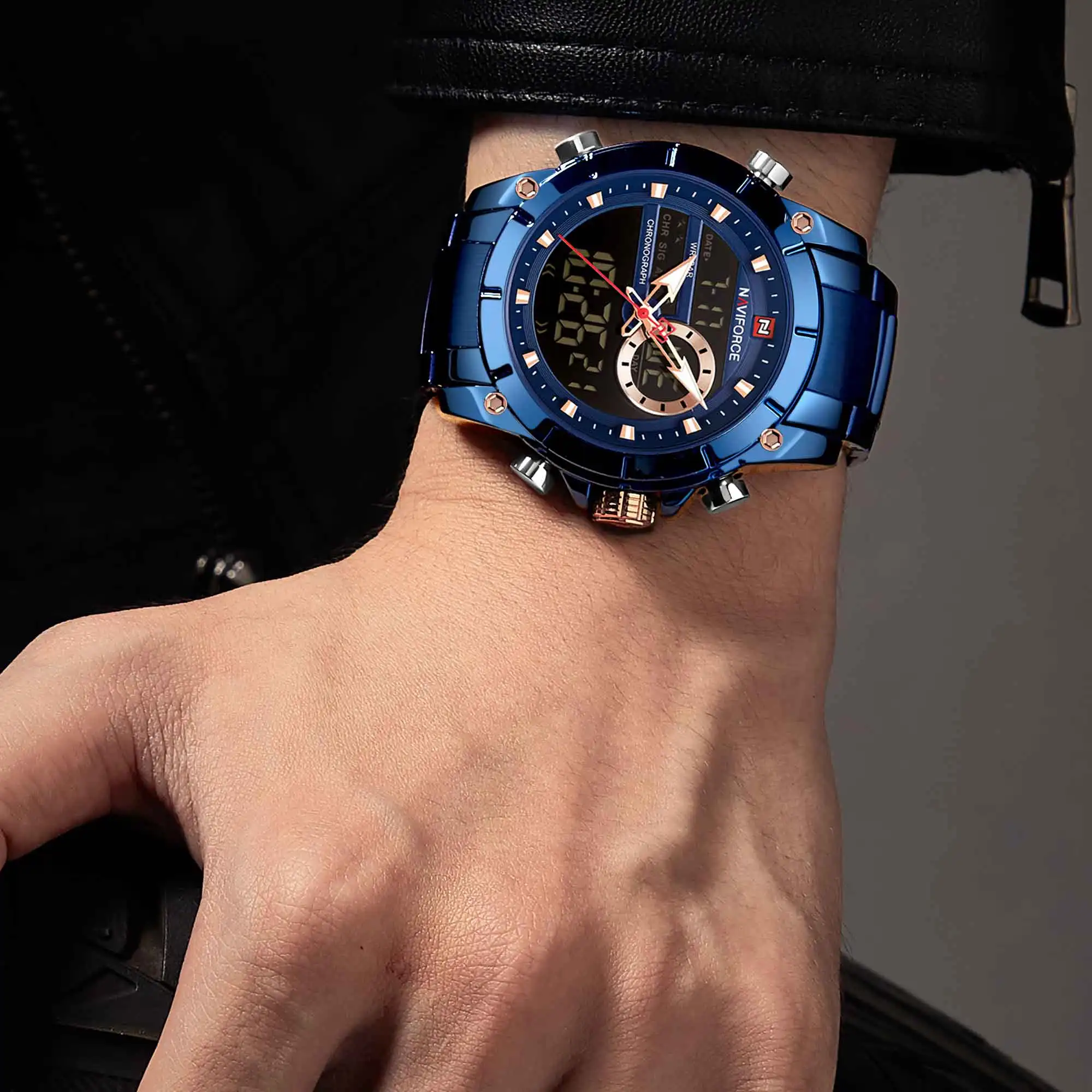 NAVIFORCE Цифровые мужские часы с двойным дисплеем роскошные брендовые военные