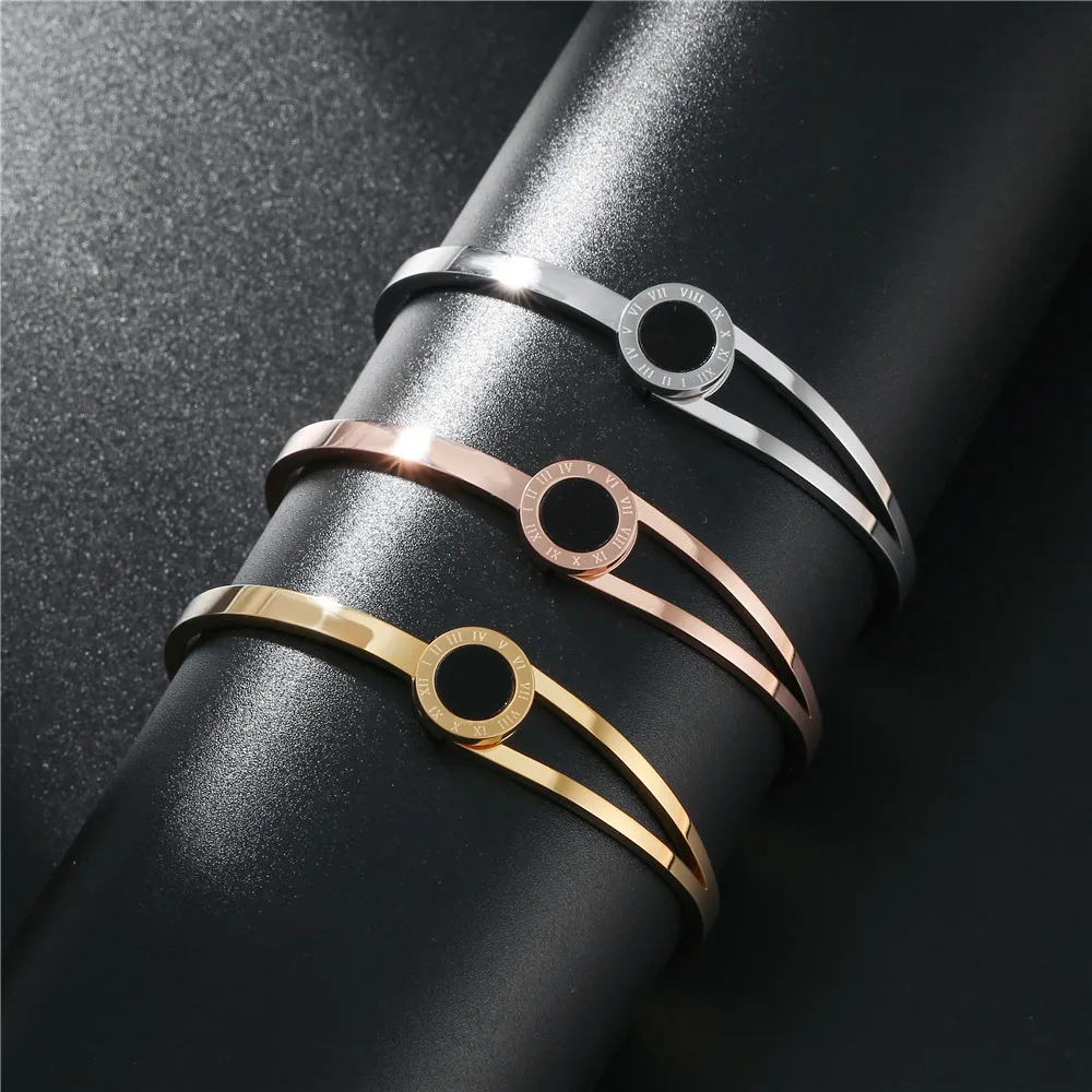 

Trendy Stainless Steel Luxury Brand Bangle Bracelet For Woman Gold Color Wristband Roman Ltter Bangles Gift Bracelets Femme