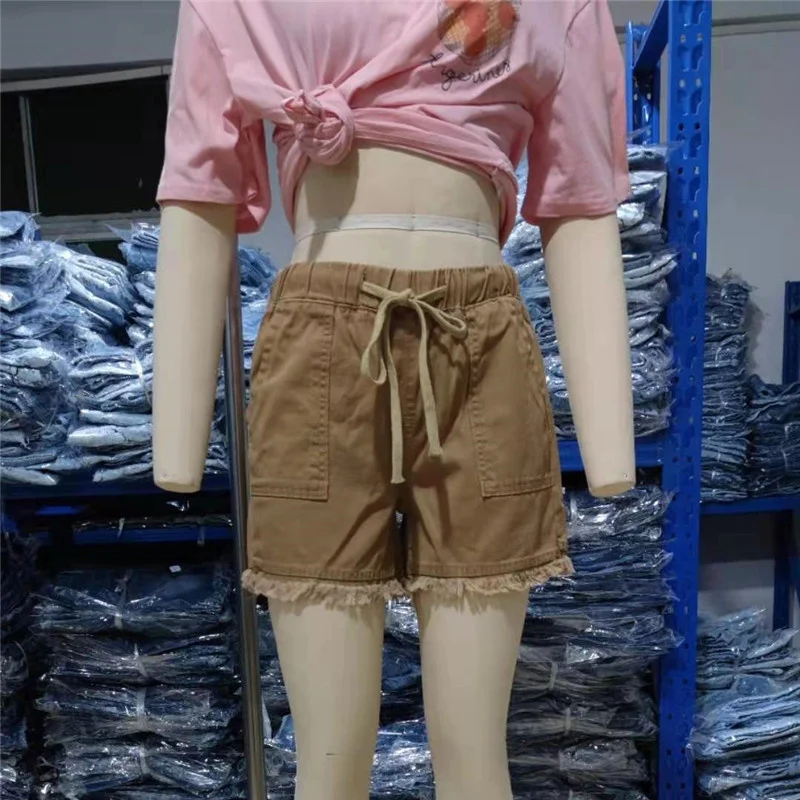 

Women High Waist Lace Up Short Jeans Summer Fashion Sexy Ripped Denim Shorts Casual Elastic Waist Vintage Thin Shorts Streetwear