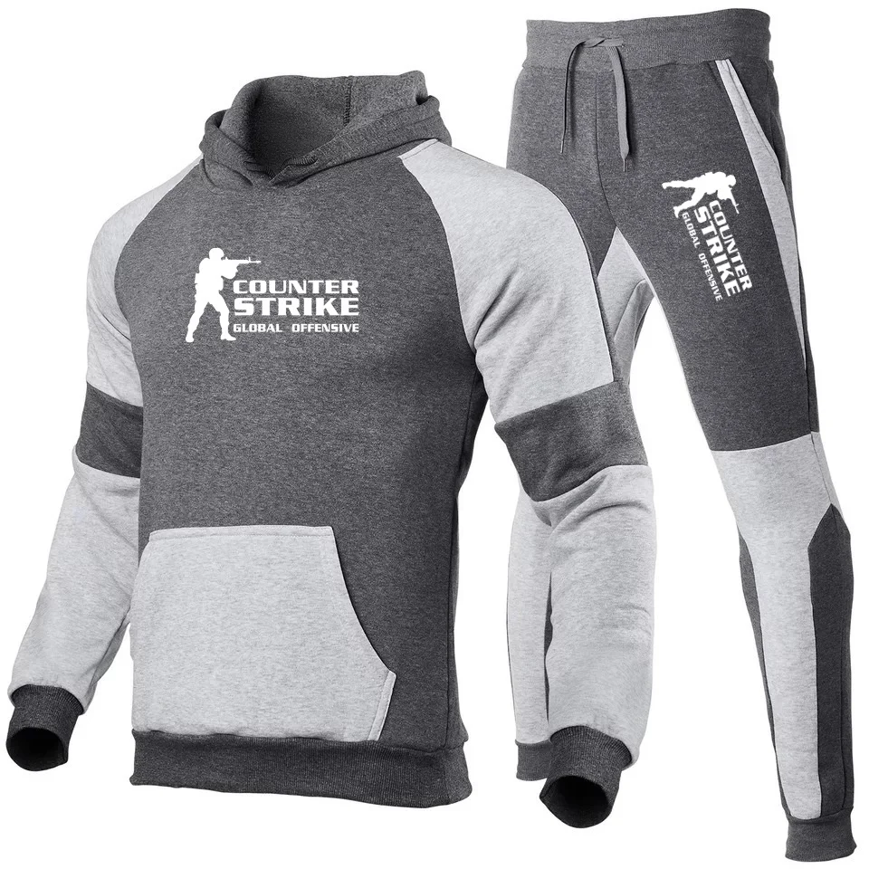 

Men's Stitching Hoodie Sports Suit Pure Cotton Polyester Drawstring Sportswear Trendy Fashion Autumn And Winter Aweater Suit