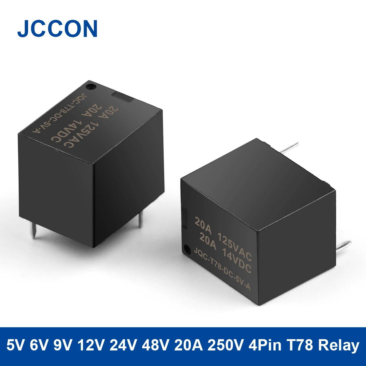 

10Pcs 5V 6V 9V 12V 24V 48V DC Power Relay 20A 250VAC 4Pin Relays PCB Type Black Automobile Relay T78 Series