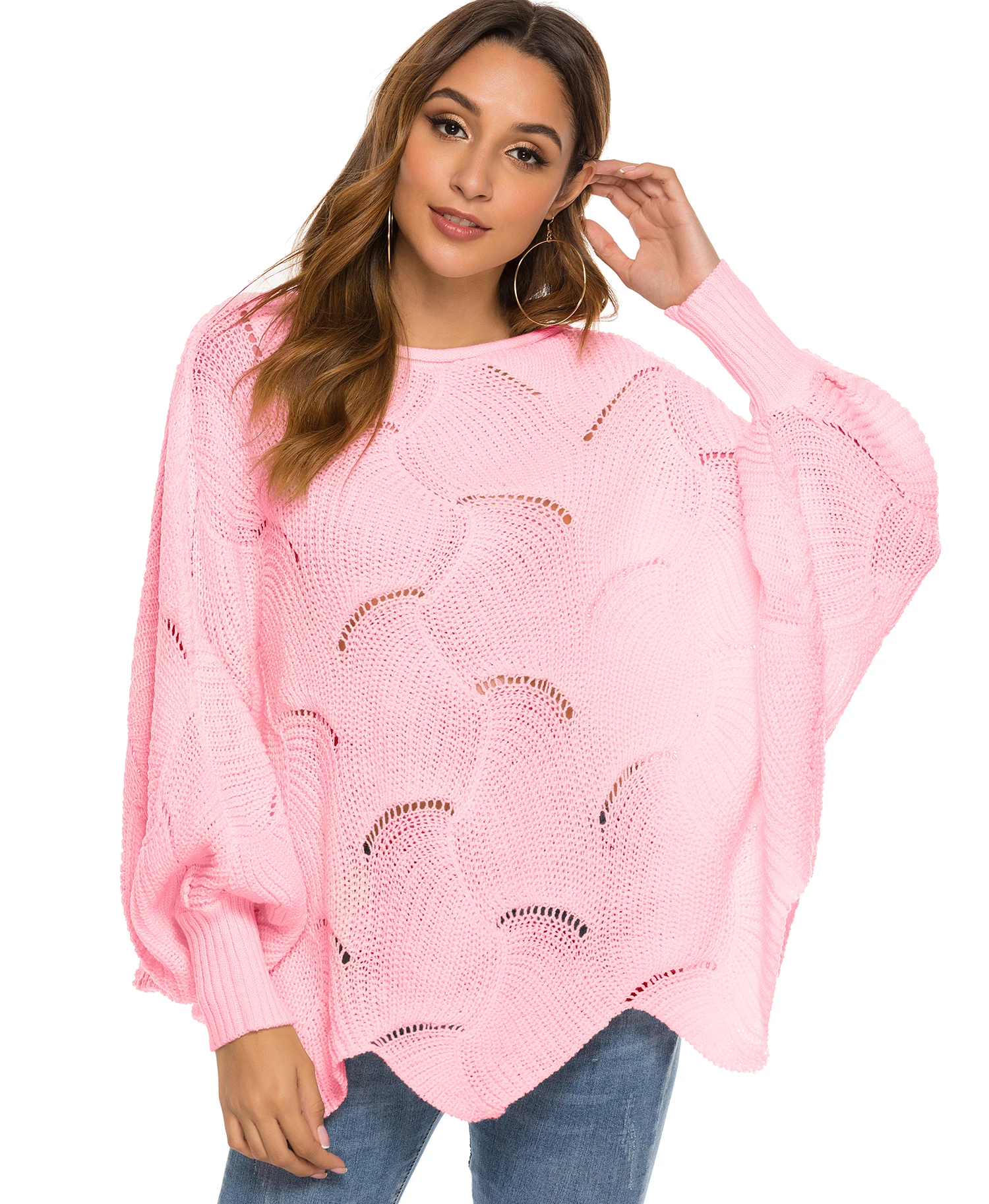 Женский пуловер Свитера с длинным рукавом и круглым вырезом свободные вязаные