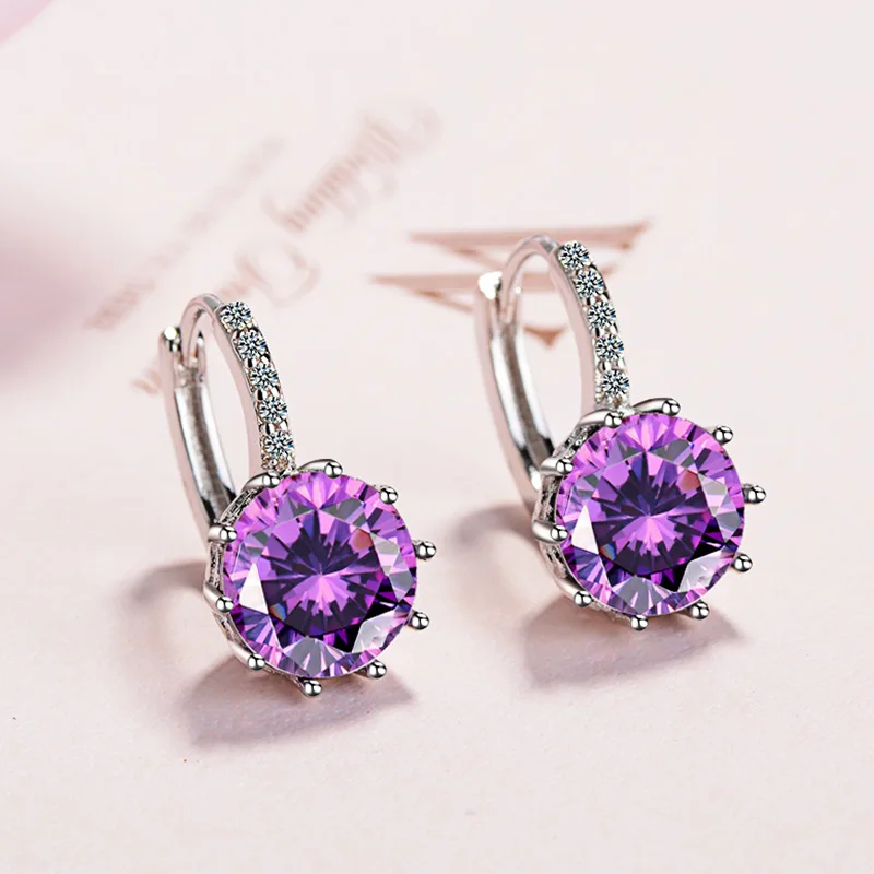 

2021 New Statement Romantic 925 Sterling Silver Crystal Round Stud Earrings For Women Wedding Jewelry eh748