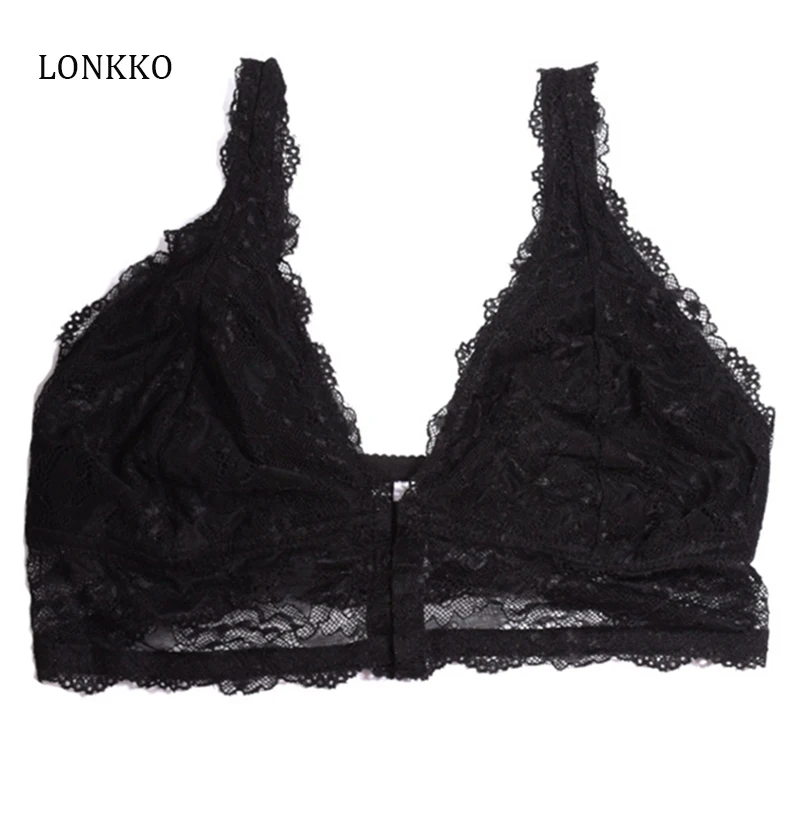 Размера плюс бюстгальтер для Для женщин кружевной без косточек с застежкой