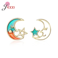 new fashion gold color 925 sterling silver star shape earring studs women girls trendy wedding party jewelry small earrings