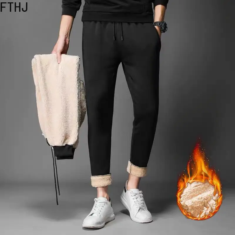 

Men's Winter Pants Classic brand sweatpants super Warm Thick Pants cashmere Trousers For Men fleece Male long outdoors Pants men
