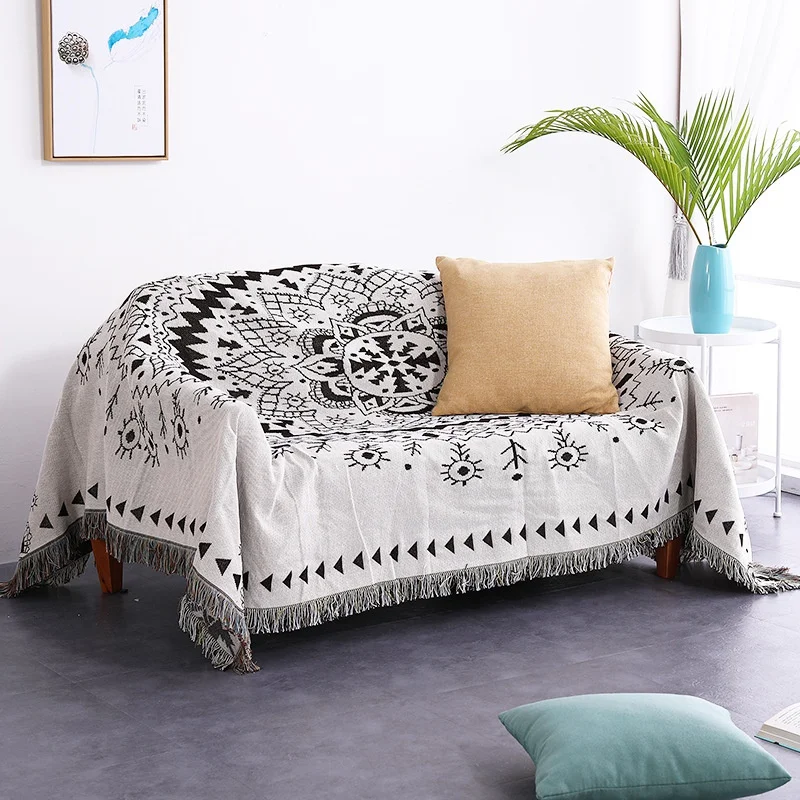 

Modern Simplicity Sofa Blanket ,non Slip Sofa Cover,Double Sided Slipcover Protector with Tassels,Cotton Woven Throw Blanket