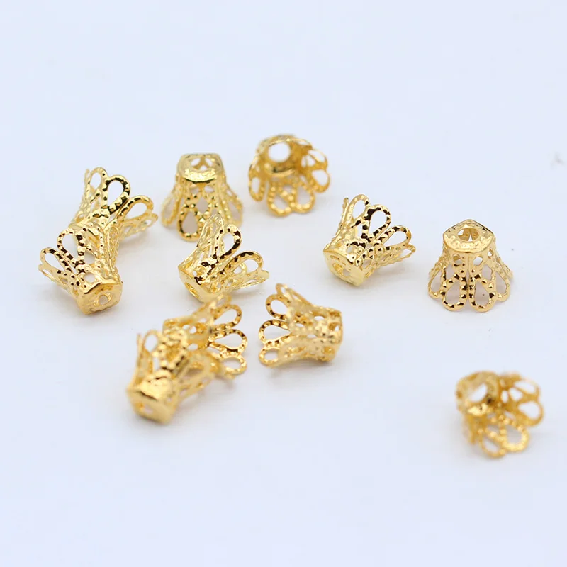 100p 6/7x 9/8x12 мм Позолоченные Бронзовые концевые колпачки для колокольчиков