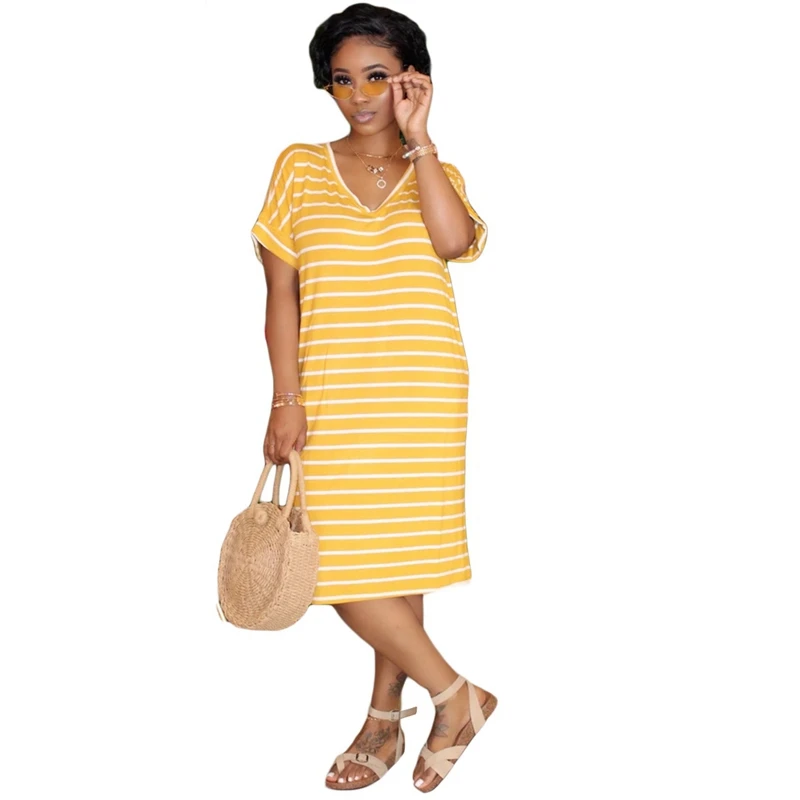 Женское длинное платье-футболка свободное летнее черное платье в полоску с