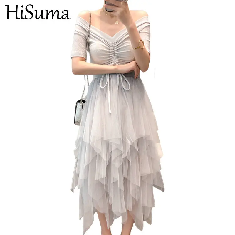 Женское бальное платье с бантом летнее Бандажное из вуали на шнуровке Сетчатое