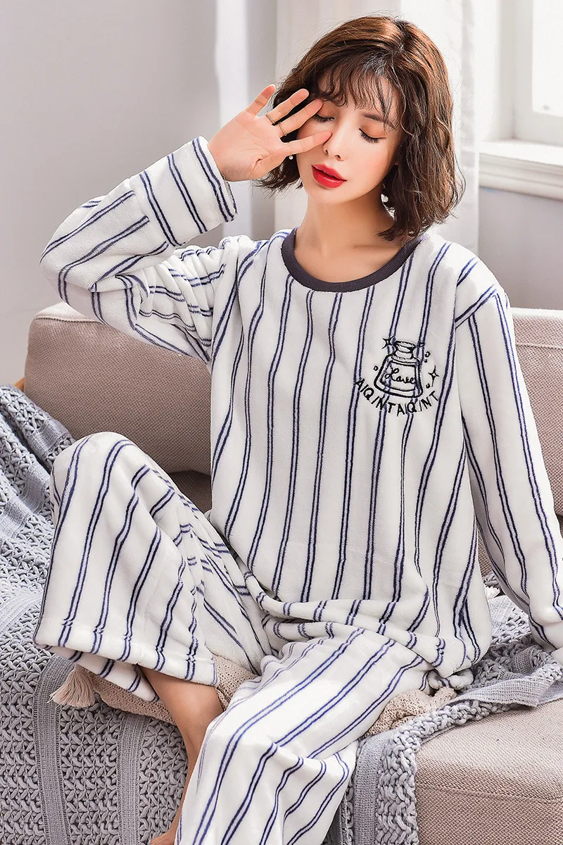 SJ-8607white Фланелевые пижамы для женщин; сезон осень-зима; Новинка; коралловый бархат; милые; элегантные; удобные; теплые; можно носить на улице - Цвет: SJ-8607white