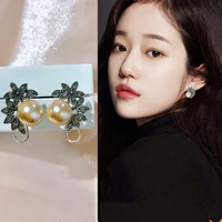 xiyanike luxury round austrian cubic zirconia stud earrings for women fashion flower shape pearl bridal girl wedding jewelry