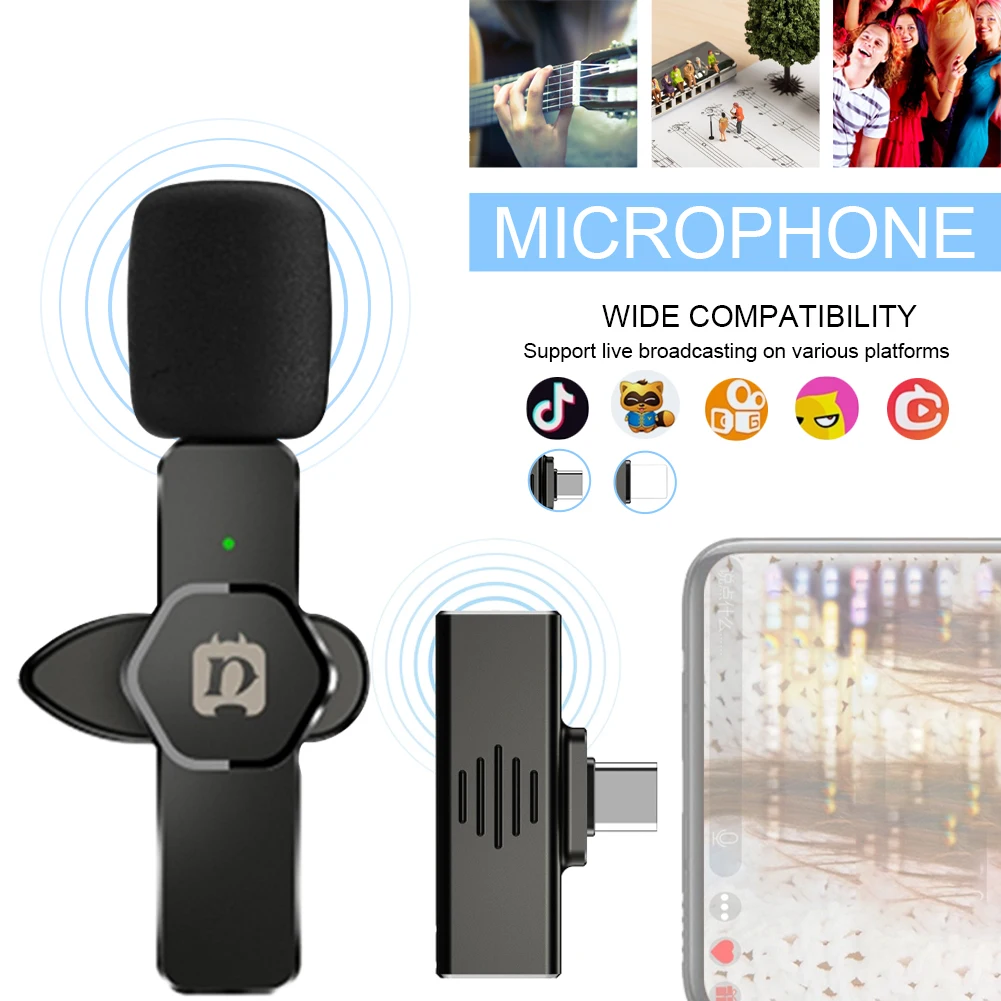 

Clip-on Live Broadcast Vlogging Microphone Wireless Lavalier with Type-C /8 Pin Receiver for Video Live Broadcast Recording