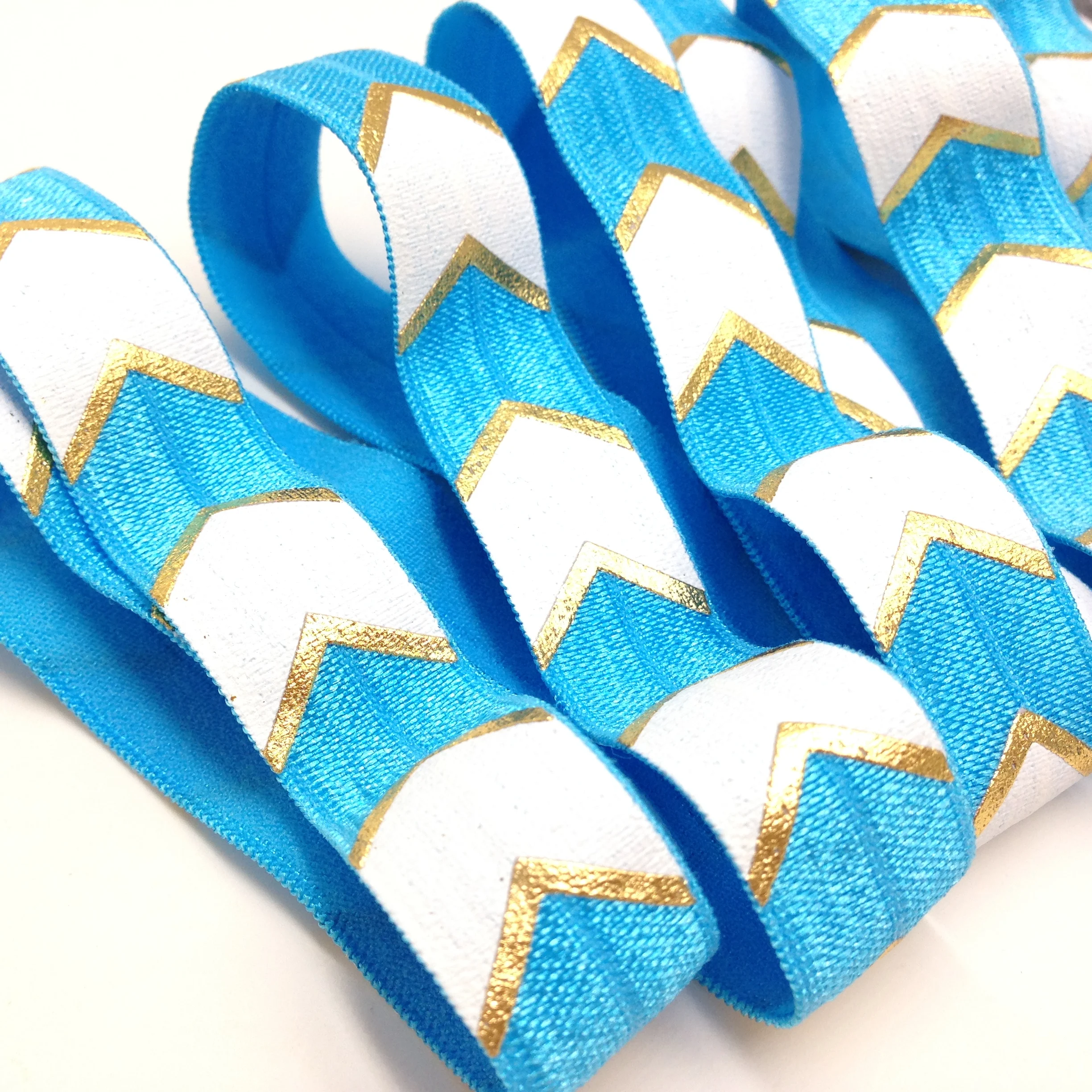 5/8 &quotБольшой Chevron Metallic Фольга в сине белую полоску и с принтом Эластичная лента