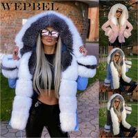 wepbel women winter faux fur hooded coat ladies warm thicken drawstring zipper jacket outwear overcoat